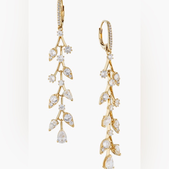 NWOT Nadri Gold Mixed Shape Cubic Zirconia Branches Olivia Drop Earrings - Picture 2 of 7